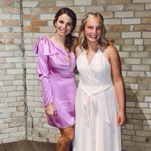 Mac Duggal Ieena Satin One-Sleeve Minidress Orchid - Picture 4 of 14